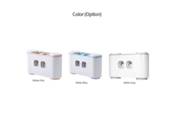 Soporte para cepillos de dientes con dispensador y recipiente de almacenamiento.