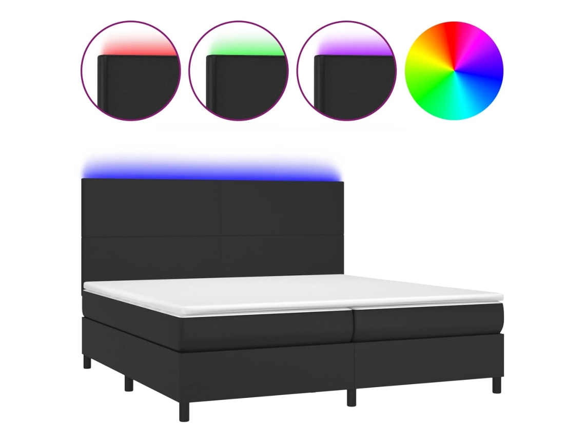 Maison Exclusive - Cama Box Spring Colchón Y Led Cuero Sintético Negro 200x200 Cm