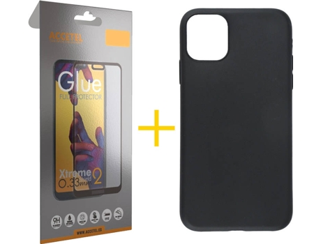 Kit Carcasa y Protector 1 X Cristal Full iPhone 12 Pro Max Skyhe Silicone Negro