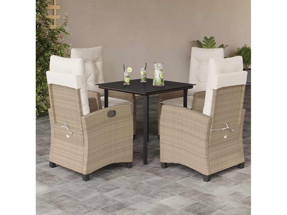Juego de comedor de jardín de 5 piezas con cojines de mimbre beige de DKD Home Decor