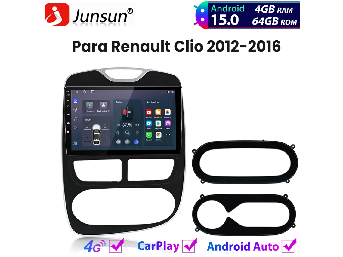 Radio Para Coche Junsun Android 15, 4+64gb, 8 Núcleos, Carplay, Para Renault Clio 2012-2016, Gps, Navegación, Bluetooth, 4g, Wi-fi