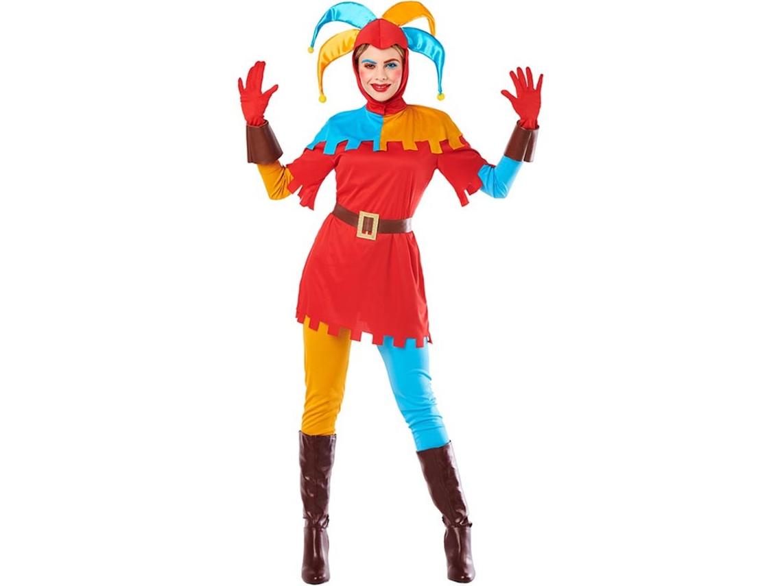 Disfraz de Bufón medieval multicolor para mujer