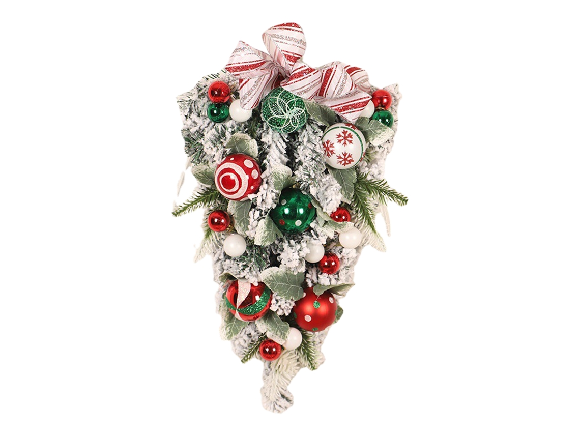 Adornos navideños: Bola nevada, árbol invertido, flores artificiales