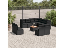 Conjunto de sofá de jardín de 12 piezas con cojines de mimbre negros DKD Home Decor