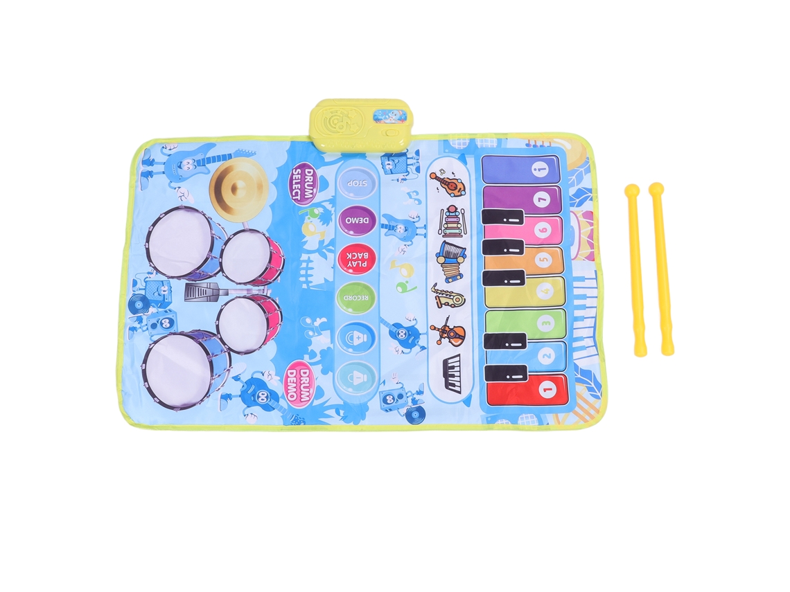 Ats-tapiz Musical Para Bebé 2 En 1 Piano Y Batsería 13 Teclas 5 Instrumentos Interactivos Juego Para Niños Azul