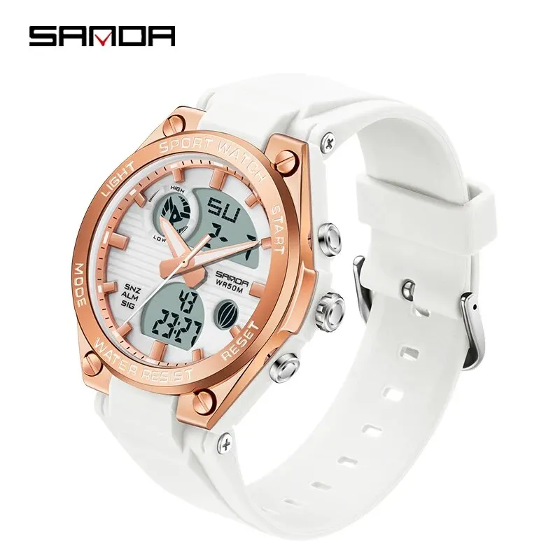 Reloj Deportivo Cronógrafo De Cuarzo Para Mujer (blanco), Resistente Al Agua Hasta 50 M.