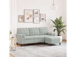 Sofá De 3 Plazas | Sofá De Salón | Sofá De Descanso Con Taburete De Terciopelo Gris Claro 180 Cm Wsd381176