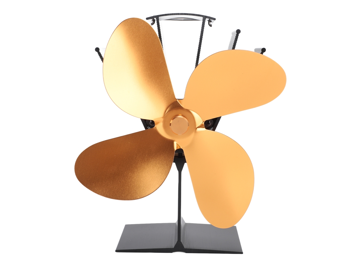 Ventilador de pared para estufa de leña, 4 aspas, dorado