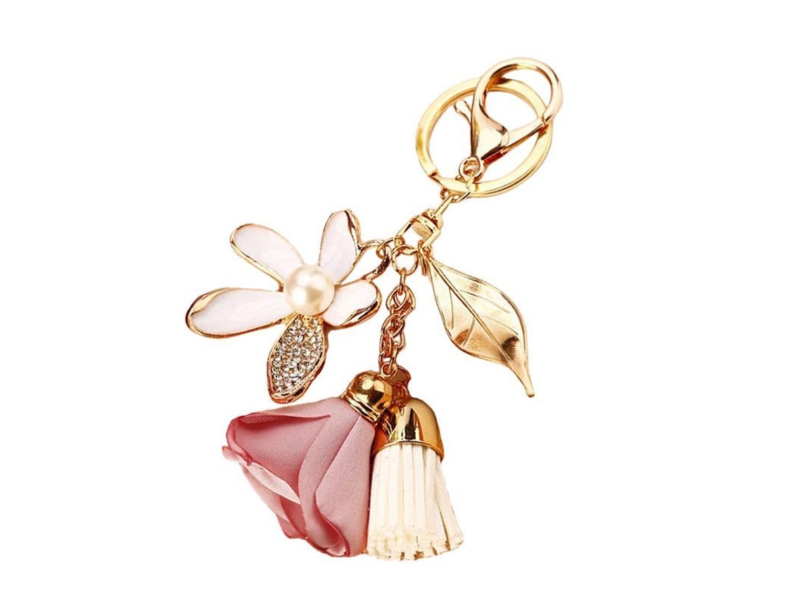 2026rebe-llavero De Flor Daisy Con Pedreria Y Borla Hoja Para Mujer Cartera Bolso Colgante Charm