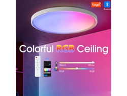 Lámpara de techo inteligente LED RGB Elfeland de 37 cm, 62 W a 65 W, moderna y sencilla, para dormitorio y sala de estar, 220 V a 240 V, compatible con Bluetooth Tuya Smart.
