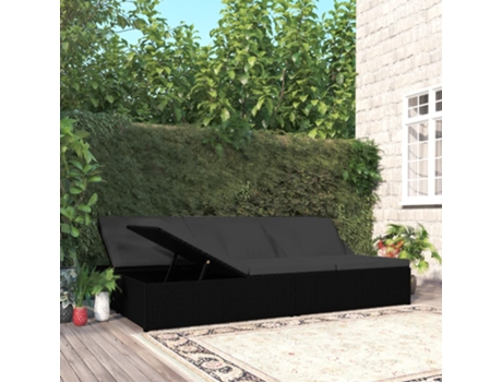 vidaXL Tumbona convertible con cojines de ratán sintético negro