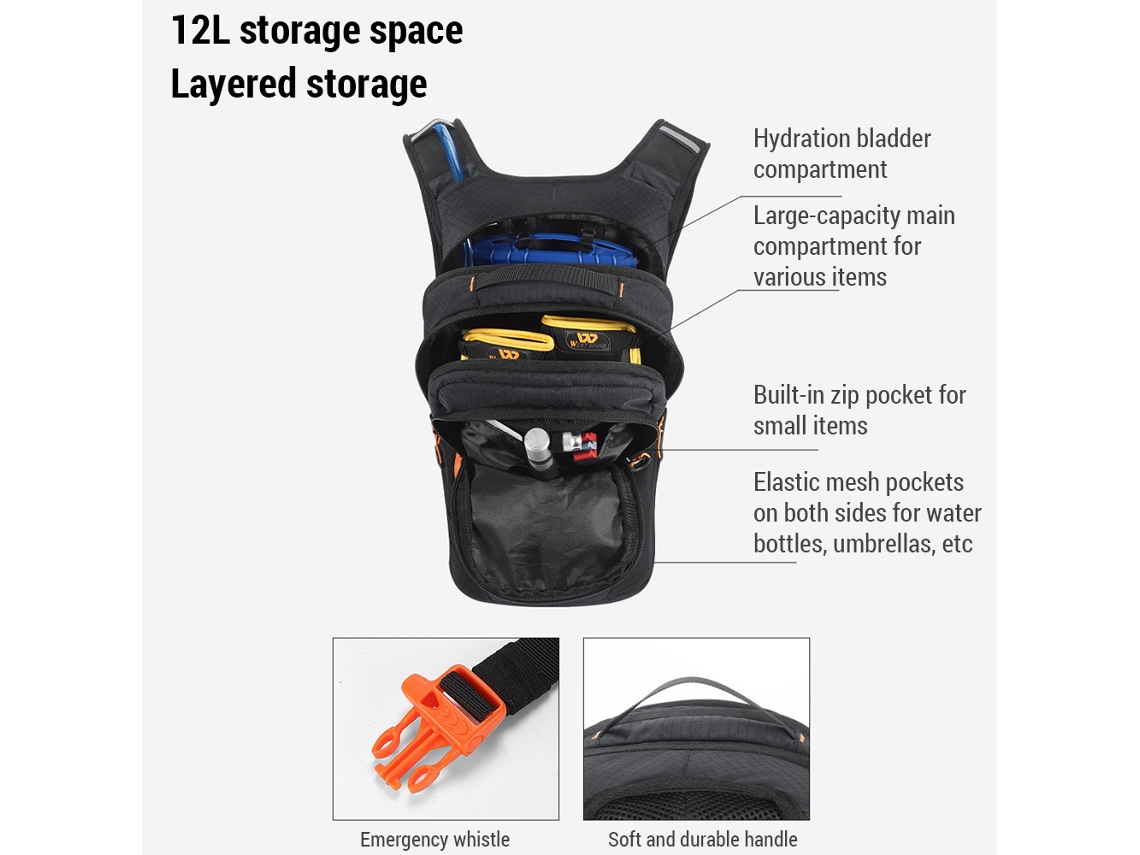Mochila De Hidratación De Nailon De 12 Litros Para Senderismo, Ciclismo, Mochila De Agua, Mochila De Trekking De Un Día Con Bolsa De Agua.