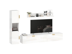 Mueble Tv Mural Puertas Abatibles Estante Pared 180cm Blanco Brillante