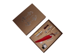 Set Pluma Pluma De Ave Con Diseño Retro Grabado Para Caligrafía Y Regalo Sfdps038003 Rojo