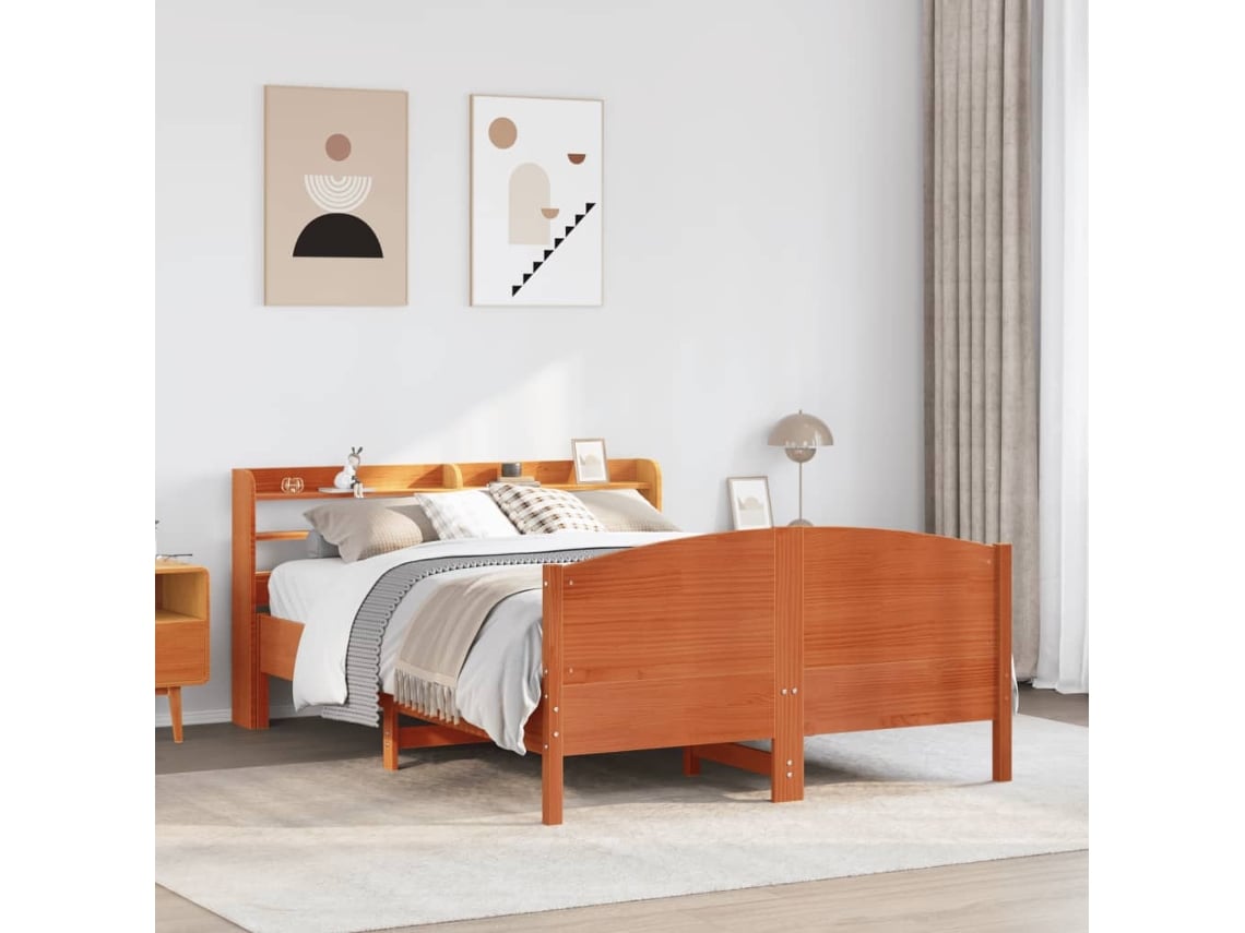 Estructura De Cama Sin Colchón Madera Maciza Marrón 120x190 Cm