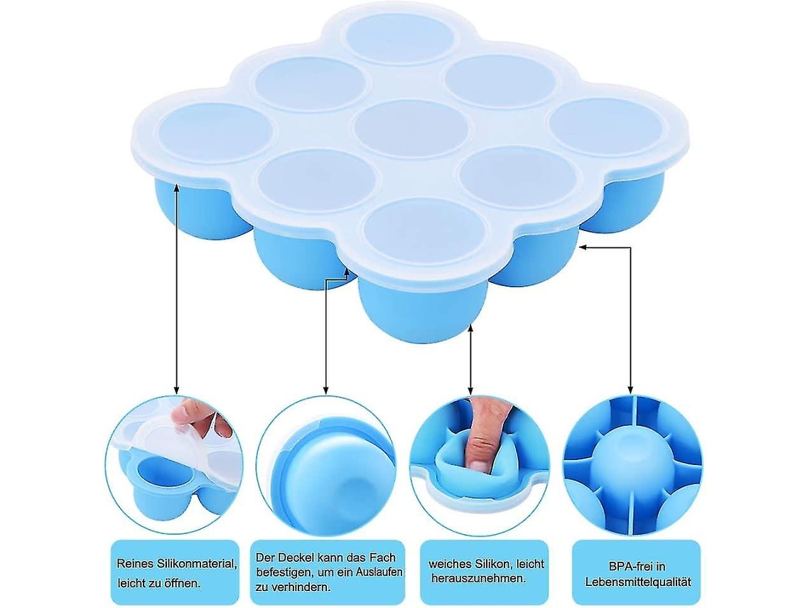 Recipientes De Silicona Para Alimentos Bebé Con Tapa Contenedores Congelador Moldes Huevo Postre 75ml 9 Porciones Lavavajillas Seguro