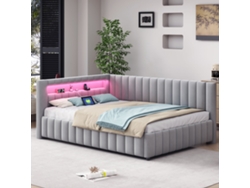 Sofá Cama Multifuncional De 140x200 Cm, Terciopelo Gris, Con Led Y Conexión Usb.