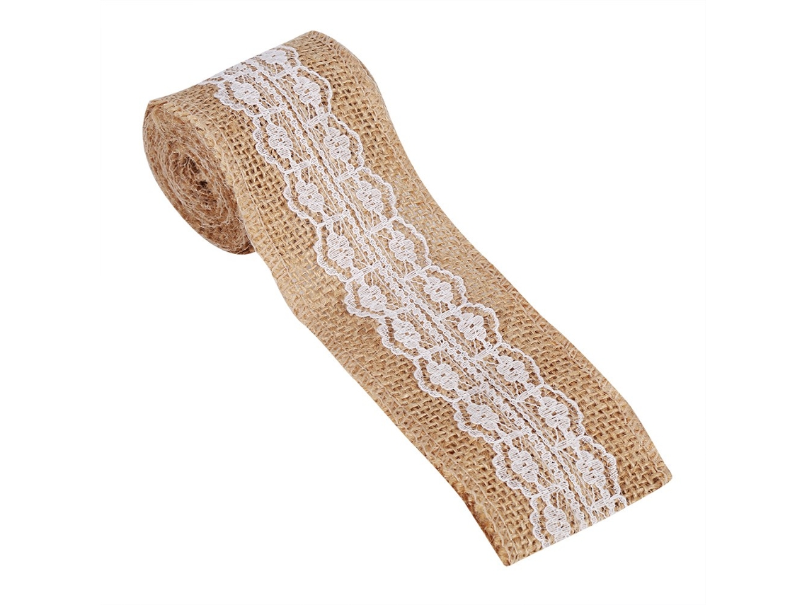 Cinta De Yute Natural Con Encaje Blanco, Estilo Rústico, Decoración Para Bodas, Fiestas Y Manualidades 6