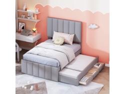Sofá Cama De 90x200 Cm, Color Gris Lino, Colchón Extraíble, Cajones Para Invitados.