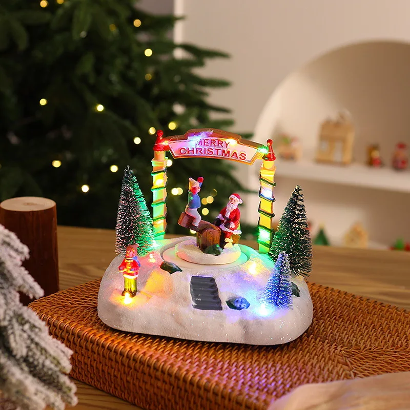 (estilo A) Caja De Música Navideña De Resina Con Base Giratoria Con Luz Led