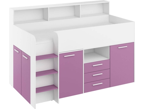 Litera con Escritorio BIM MUEBLES NEO L Blanco y Morado (Medidas colchón: 80x200 cm)