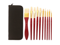 (mango Rojo, Bolsa Negra, 10 Piezas/juego) Mango De Madera, Juego De Acuarela Para Pintura Al Óleo Con Cerdas De Cerdo