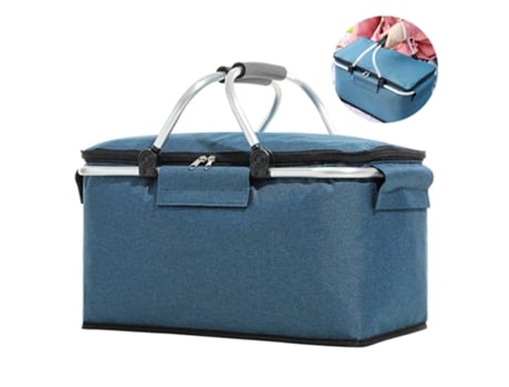 Cesta De Picnic, Bolsa Nevera Plegable Portátil, Cesta De Comestibles Con Tapa, 2 Asas Resistentes, Cesta De Almacenamiento, Azul Marino ZMDECQNA