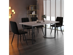 Juego De Comedor 5 Piezas, Mesa 140×80 Cm, Tablero Mdf Gris, Patas Metálicas Negras, 4 Sillas De Terciopelo Negro