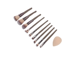 Set de 9 brochas de maquillaje: base, polvos, corrector, sombras de ojos y esponjas sintéticas. Everley891