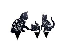 3 estacas metálicas decorativas de jardín con forma de gato.