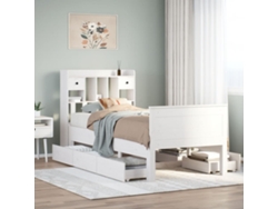 Syfax™ Cama Con Estantería Sin Colchón Madera Maciza Blanco 90x200 Cm