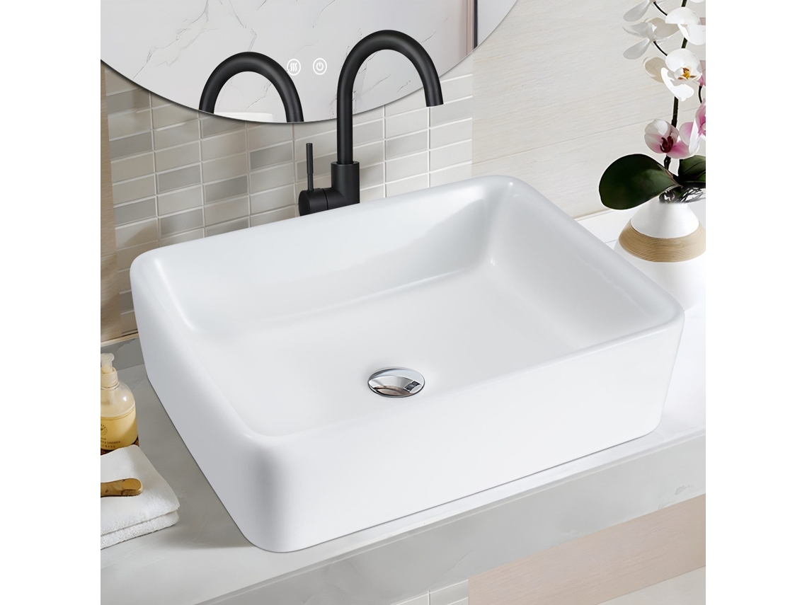 Lavabo Lavabo De Baño Sobre Encimera De Cerámica - Lavabo De Baño Cuadrado Sobre Encimera Blanco