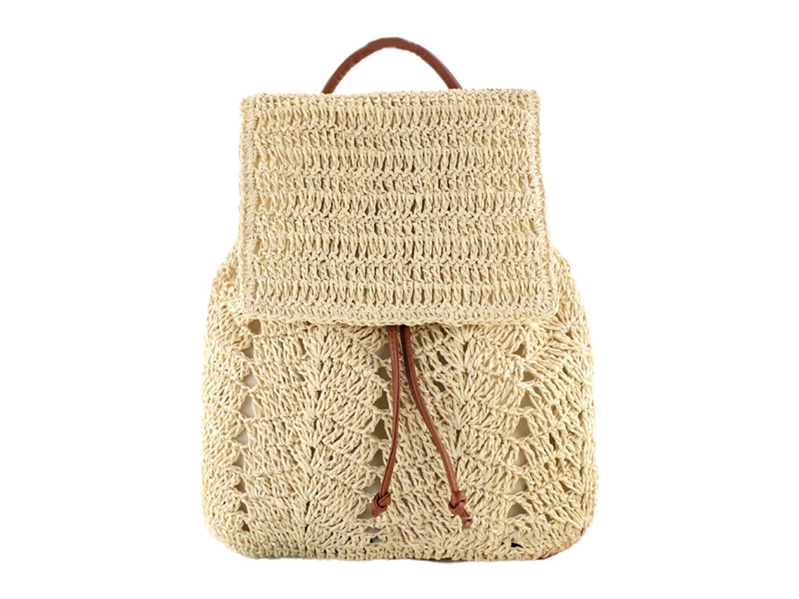 Mochila delicada para mujer, bolso de hombro, bolso de playa de paja trenzada, bolso de mano para camping, uso diario, color beige.