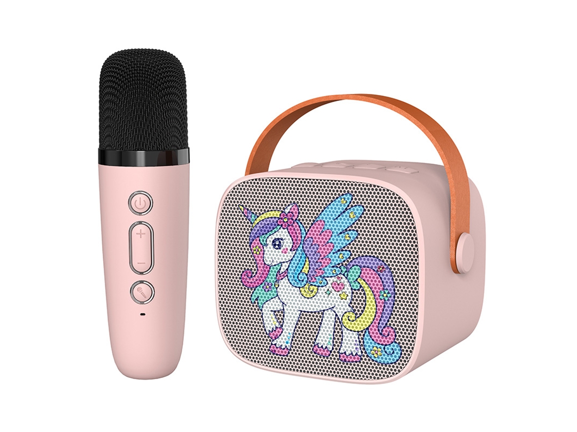 Mini máquina de karaoke para niños con altavoz portátil y micrófono inalámbrico Mdug (modelo 1 rosa con un micrófono)
