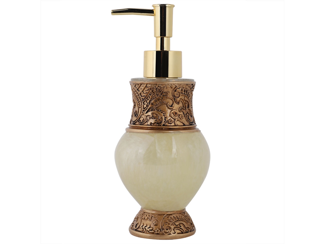 Juego de baño de resina amarilla con toque decorativo que incluye dispensador de jabón y vaso Truyuety