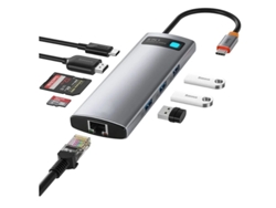 Estación de acoplamiento de concentrador USB C 8 en 1 Adaptador multipuerto de concentrador USB C con HDMI 4K Ethernet 100 W PD 3 USB 3.0 gris Yizhood