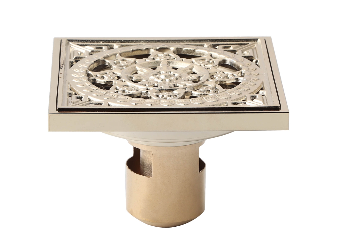 Desagüe de suelo de cobre antiolor para baño, hogar, hotel, tipo profundo, dorado