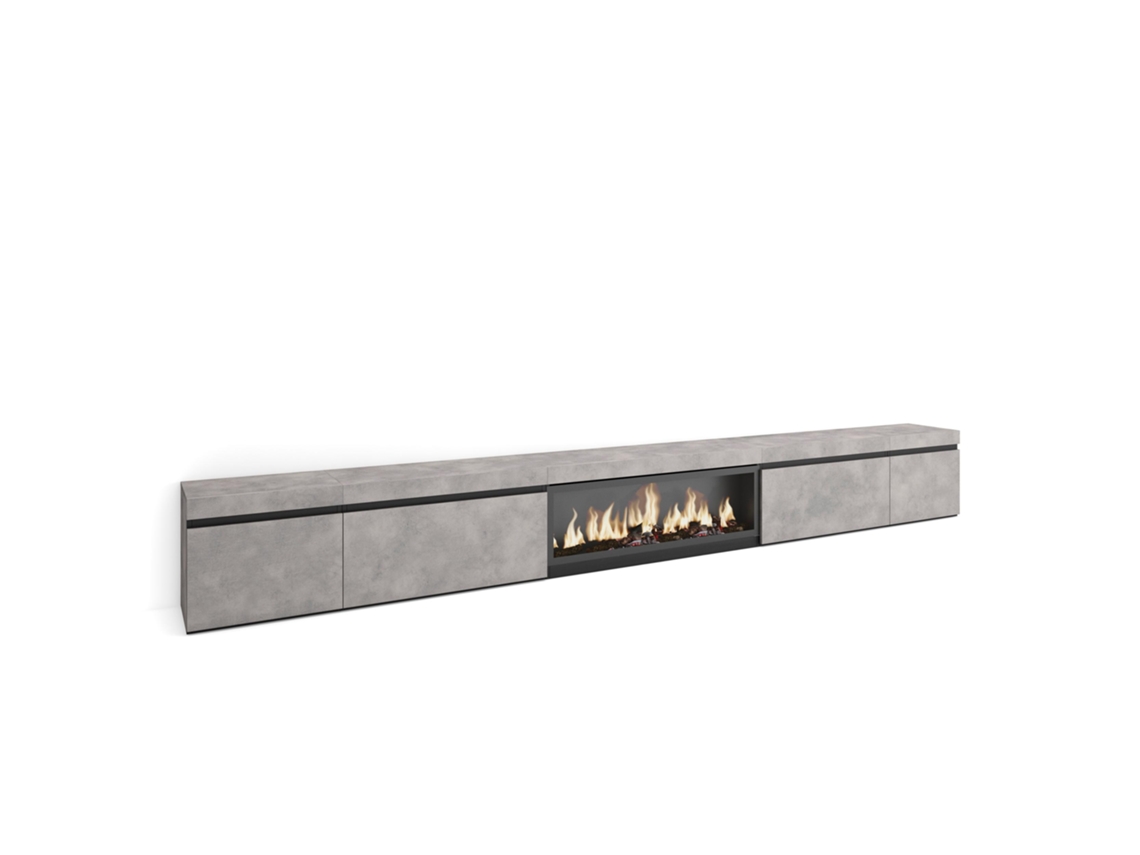 Mueble TV, Televisión, 368x35x45, Chimenea eléctrica XXL, Cemento SKRAUT HOME