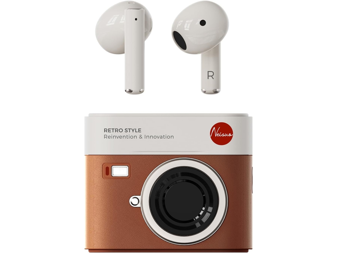 Auriculares inalámbricos Bluetooth 5.3 JIAPEI con 30 horas de autonomía, estuche de carga IPX4, sonido estéreo HiFi, graves potentes, micrófono, cancelación de ruido, color marrón.