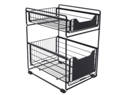 Organizador para debajo del fregadero, acero al carbono duradero, solución de almacenamiento compacta, negro, 2 niveles OEM