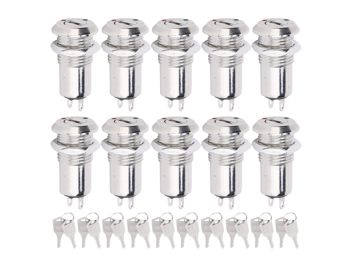 Chave Interruptor Barril De Metal Onoff Fechadura De Energia Aço Inox Com Chave 12mm 10pcs