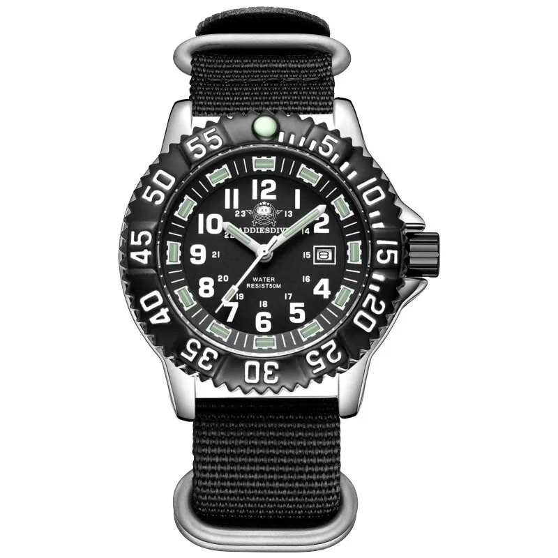 (correa De Nailon Negro) Reloj Casual Y Elegante Para Hombre, Indicador De Fecha, Resistencia Al Agua De 50 M, Elementos Luminosos