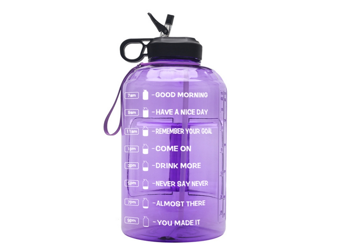 Botella de agua de 3,78 l con marcador de hora (morado)