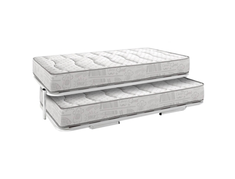 Conjunto de Cama de Matrimonio y 2 Colchones AZNAR (90x190cm - Viscoelástica y Metal - Blanco)