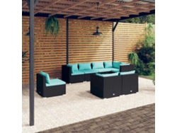 Conjunto de jardín de 8 piezas con cojines, mimbre sintético negro, DKD Home Decor