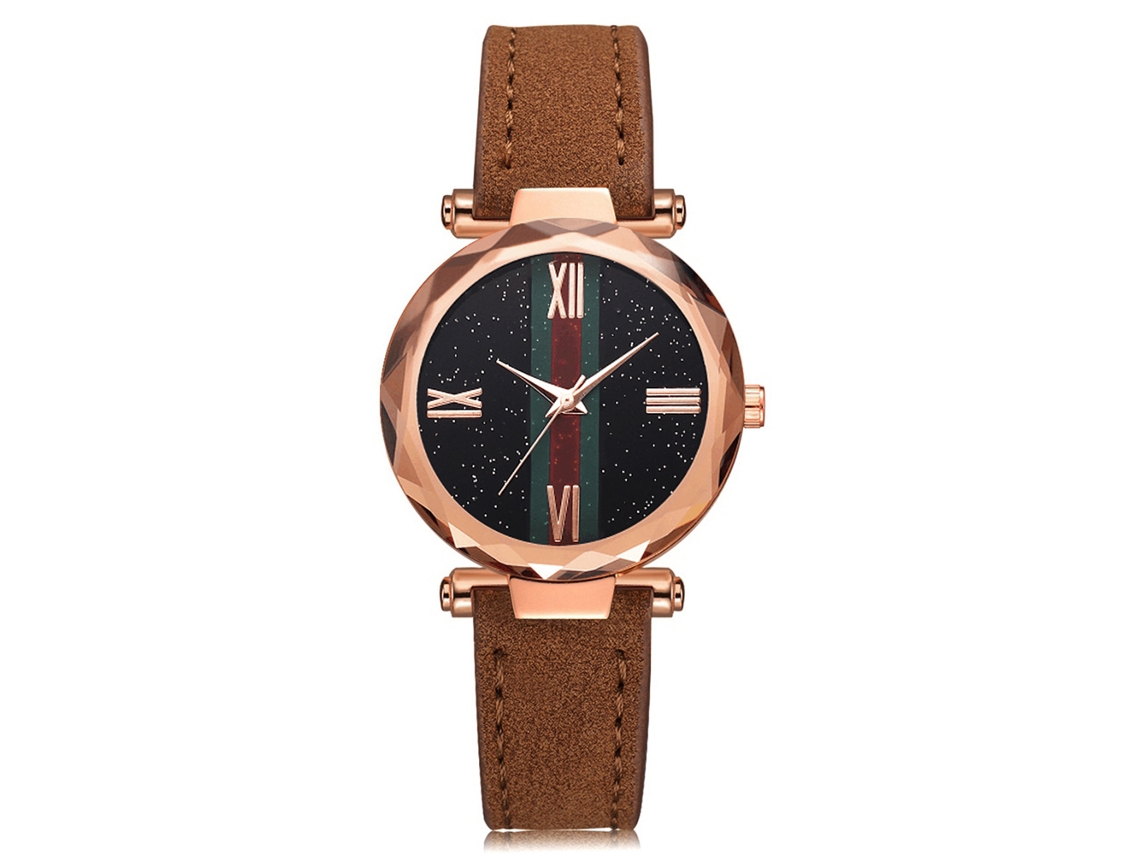 Reloj De Pulsera De Cuarzo Sencillo E Informal Para Mujer Con Correa De Piel Sintética Marrón.