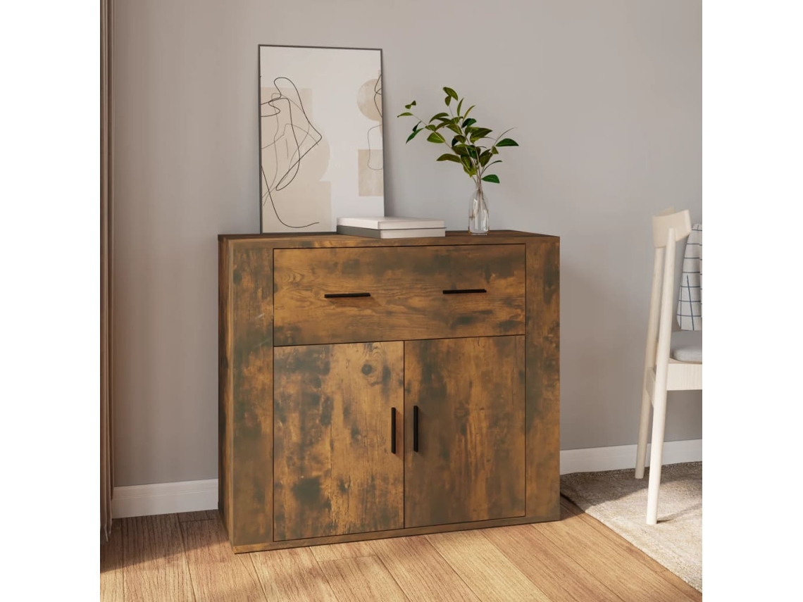 Aparador Madera Contrachapada Color Roble Ahumado 80x33x70 Cm