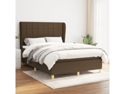 Cama Box Spring Con Colchón Tela Marrón Oscuro 140x190 Cm