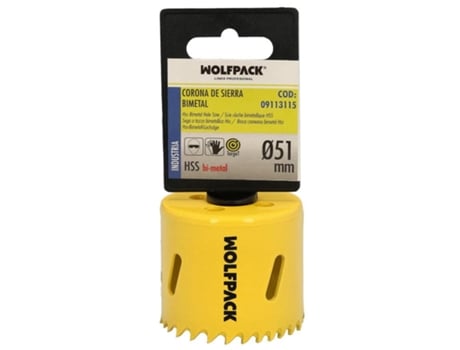 Corona Sierra Bimetal Ø 51 mm Templado Termico. Base Reforzada. Corona Madera. Broca Agujeros Madera. Acero. Hierro. Plasticos WOLFPACK LINEA PROFE...