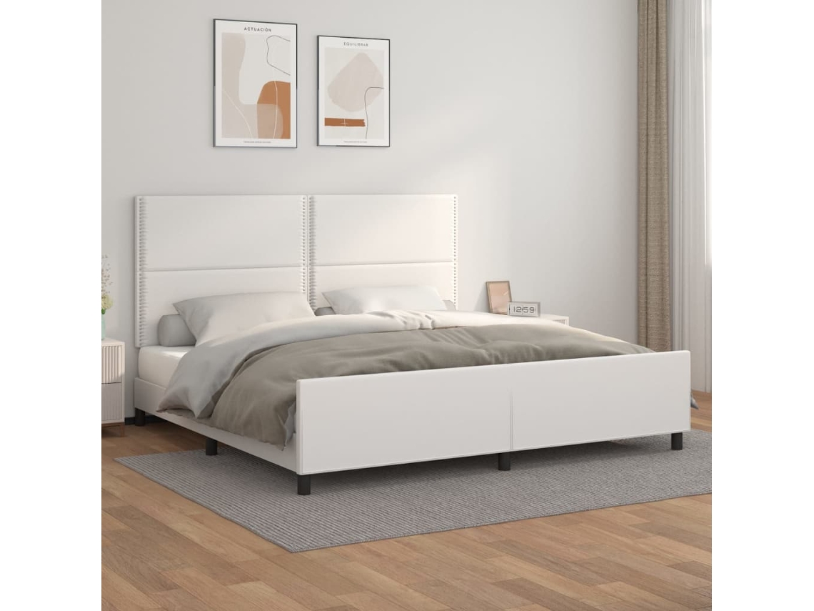 Estructura De Cama Sin Colchón Cuero Sintético Blanco 200x200cm